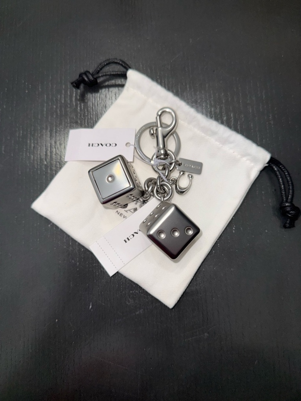 Coach Silver-Tone Double Dice Keychain/Bag Charm
